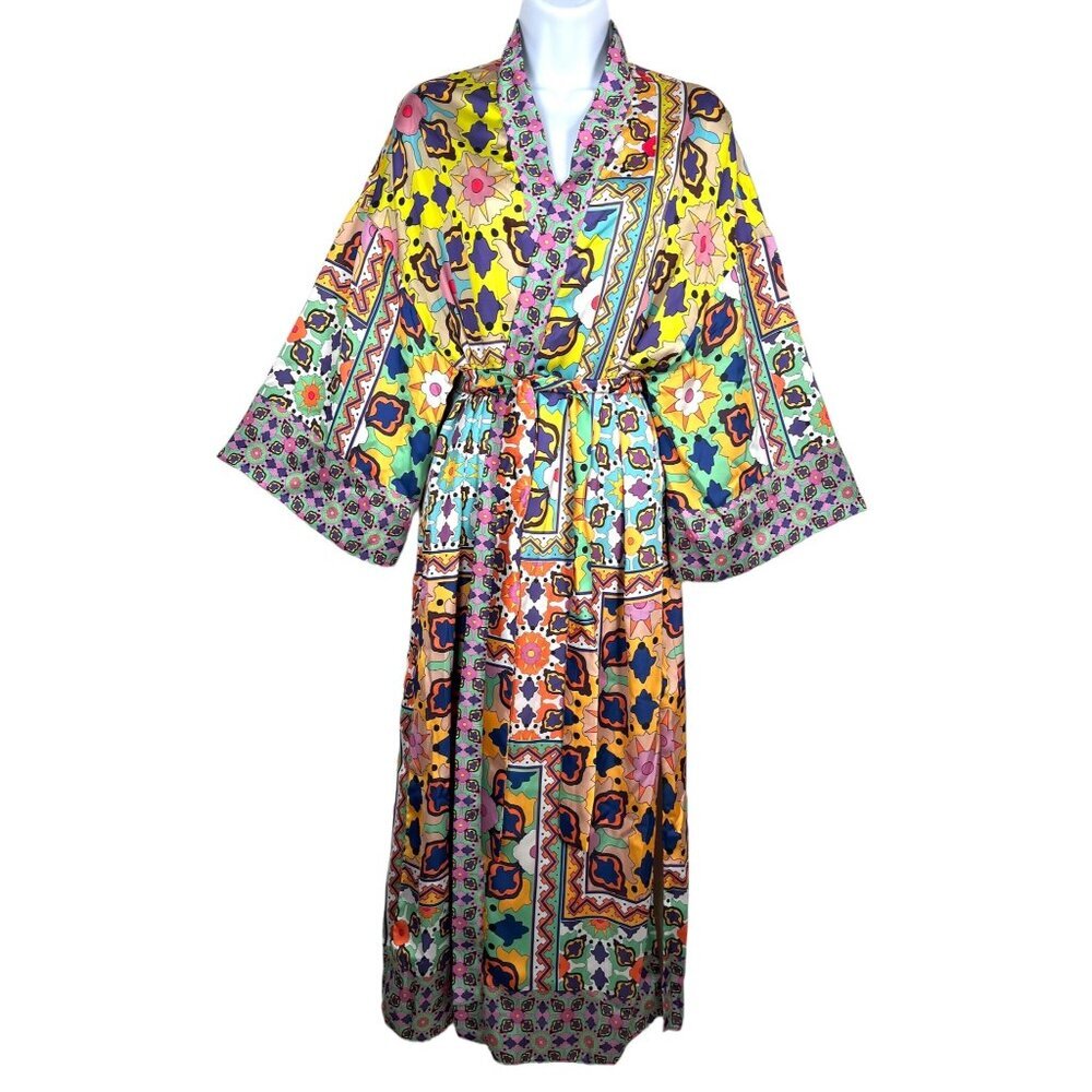 Zara Multi color boho print kimono robe maxi‎ sz XS